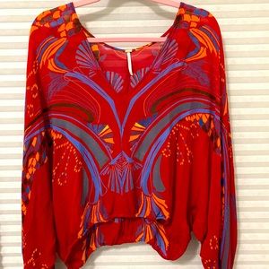 Free People, red abstract and sheer flowing top